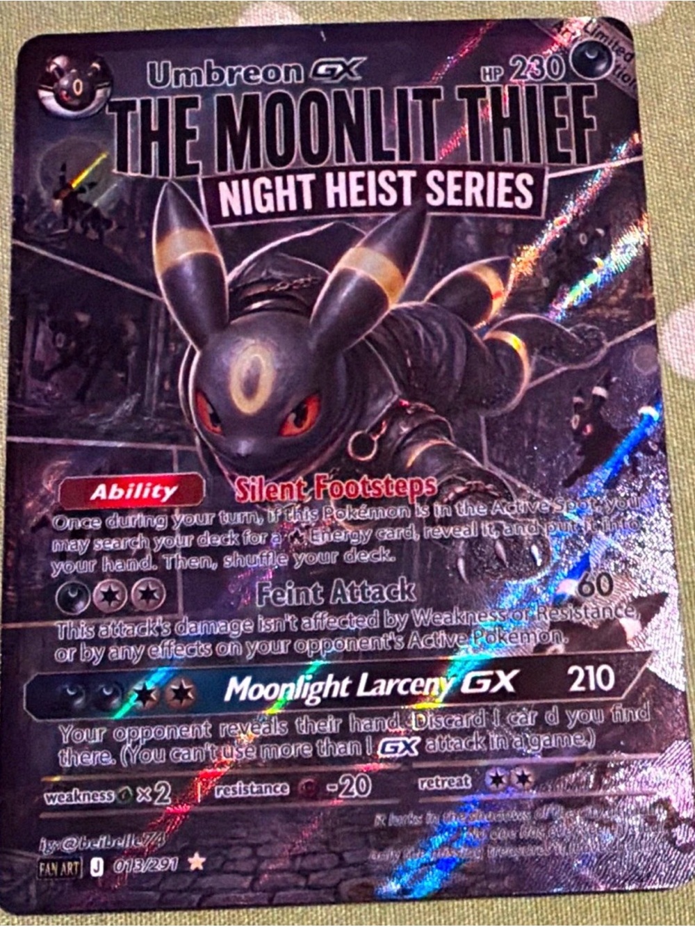 FAN ART Pokemon Umbreon GX Holographic Black & Gold Night Heist Card